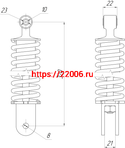 Амортизатор зад. L-320, D1-23, d1-10, H1-20, d2-8, H2-21 HONDA DIO50 фото 2