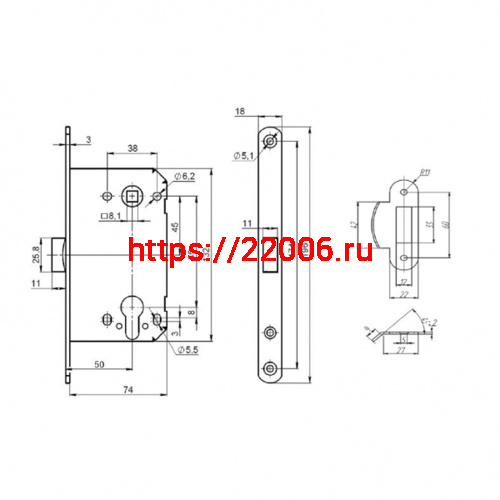 Корпус Punto (Пунто) замка PL85-50/BL SSC-16 сатин.хром фото 3 Корпус Punto (Пунто) замка PL85-50/BL SSC-16 сатин.хром фото 3