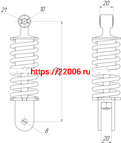 Амортизатор зад. L-253, D1-21, d1-10, H1-21, d2-8, H2-21 YAMAHA JOG-50 фото 2 Амортизатор зад. L-253, D1-21, d1-10, H1-21, d2-8, H2-21 YAMAHA JOG-50 фото 2
