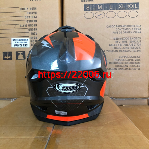 Шлем туринг (кросс со стеклом и очками) COBRA JK802, серо-оранжевый, размеры S фото 3