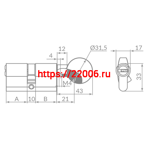 Цилиндровый Punto (Пунто) механизм Z3002Knob80(35+10+35) с вертушкой CP хром фото 3