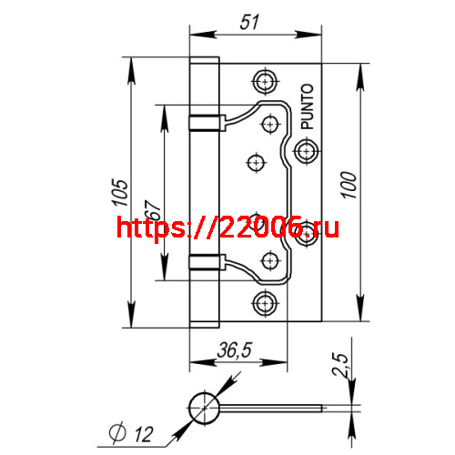 Петля Punto (Пунто) универсальная без врезки IN4200W BL (200-2B 100x2,5) черный фото 3