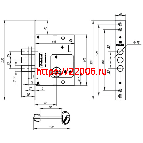 Замок Fuaro (Фуаро) врезной сувальдный MDV25/S-60.00.3R16 5key (5 ключей) фото 2 Замок Fuaro (Фуаро) врезной сувальдный MDV25/S-60.00.3R16 5key (5 ключей) фото 2