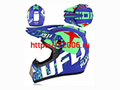 Мотошлем VIRTUE MD-905 Кросс сине-зеленый матовый с рисунком (L)