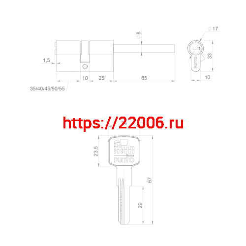 Цилиндровый Punto (Пунто) механизм Z3007Tang100(65+10+25) со штоком CP хром фото 3 Цилиндровый Punto (Пунто) механизм Z3007Tang100(65+10+25) со штоком CP хром фото 3