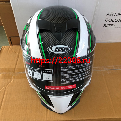 Шлем интеграл COBRA JK311, белый с черным и зеленым(9), размеры M фото 2 Шлем интеграл COBRA JK311, белый с черным и зеленым(9), размеры M фото 2