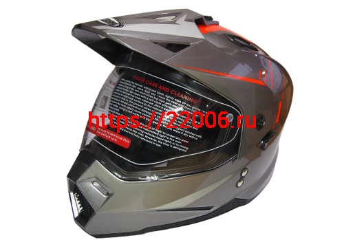 Шлем туринг (кросс со стеклом и очками) COBRA JK802, серо-оранжевый, размеры S