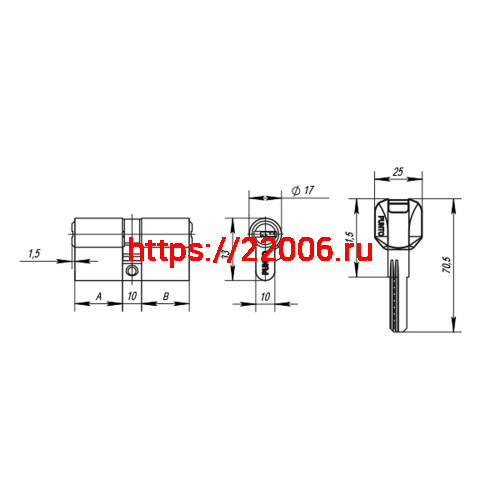 Цилиндровый Punto (Пунто) механизм MaxPro7000Key60mm(25+10+25) SN никель 7key фото 4