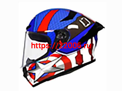 Мотошлем VIRTUE MD-821 закрытый синий с рисунком Капитан Америка (S)