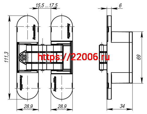 Петля Armadillo (Армадилло) скрытой установки U3D6000 BL (11160UN3D) черный фото 5