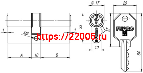 Цилиндровый Fuaro (Фуаро) механизм 100 CA 68 mm (26+10+32) CP хром 3 кл. фото 2